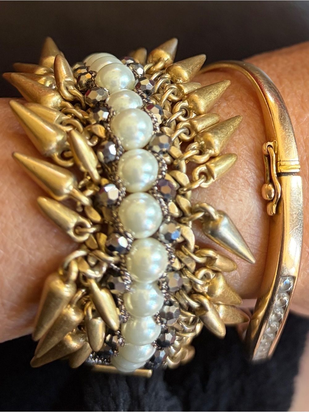 Stella & Dot Gold Pearl Spike Cuff Bracelet. 
Note: only big the spikes one.